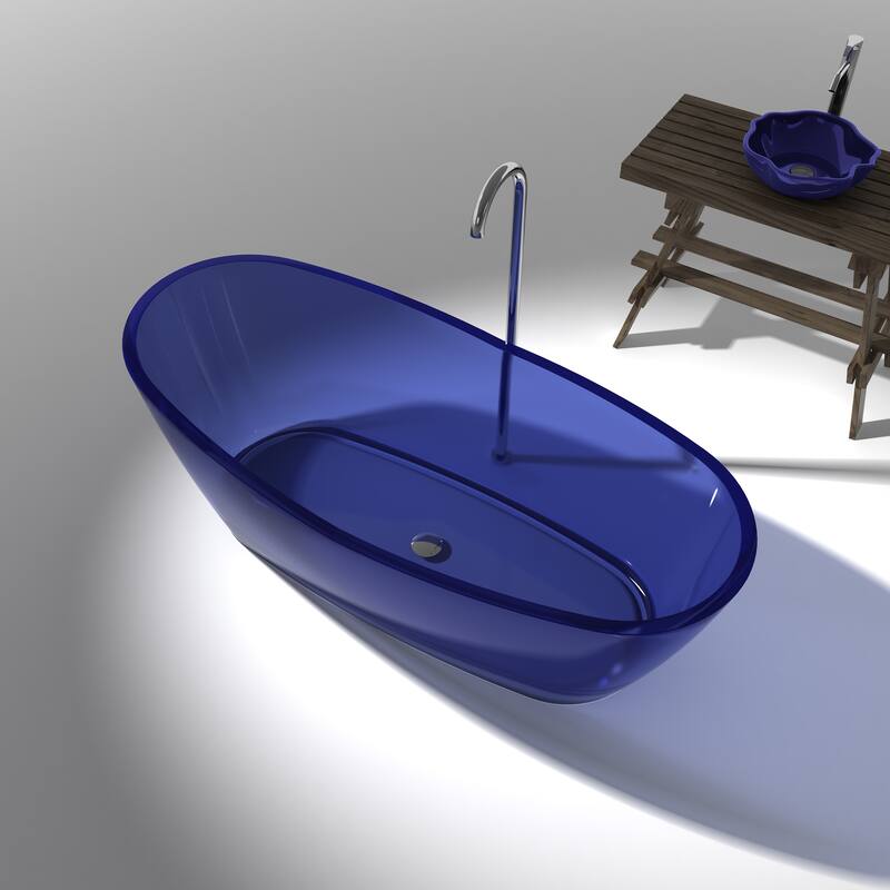 ANZZI Ember 5.4 ft. Man-Made Stone Center Drain Freestanding Bathtub in Regal Blue