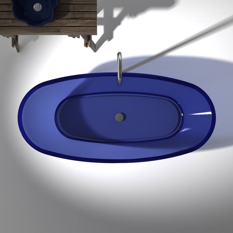 ANZZI Ember 5.4 ft. Man-Made Stone Center Drain Freestanding Bathtub in Regal Blue