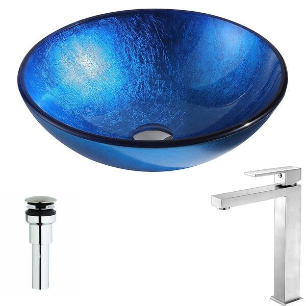Clavier Series Deco-Glass Vessel Sink in Lustrous Blue with Key Faucet in Brushed Nickel Clavier Series Deco-Glass Vessel Sink in Lustrous Blue with Key Faucet in Brushed Nickel