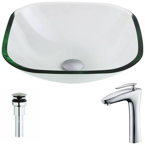 ANZZI Cadenza Series Lustrous Clear Deco-Glass Vessel Sink with Crown Chrome Faucet