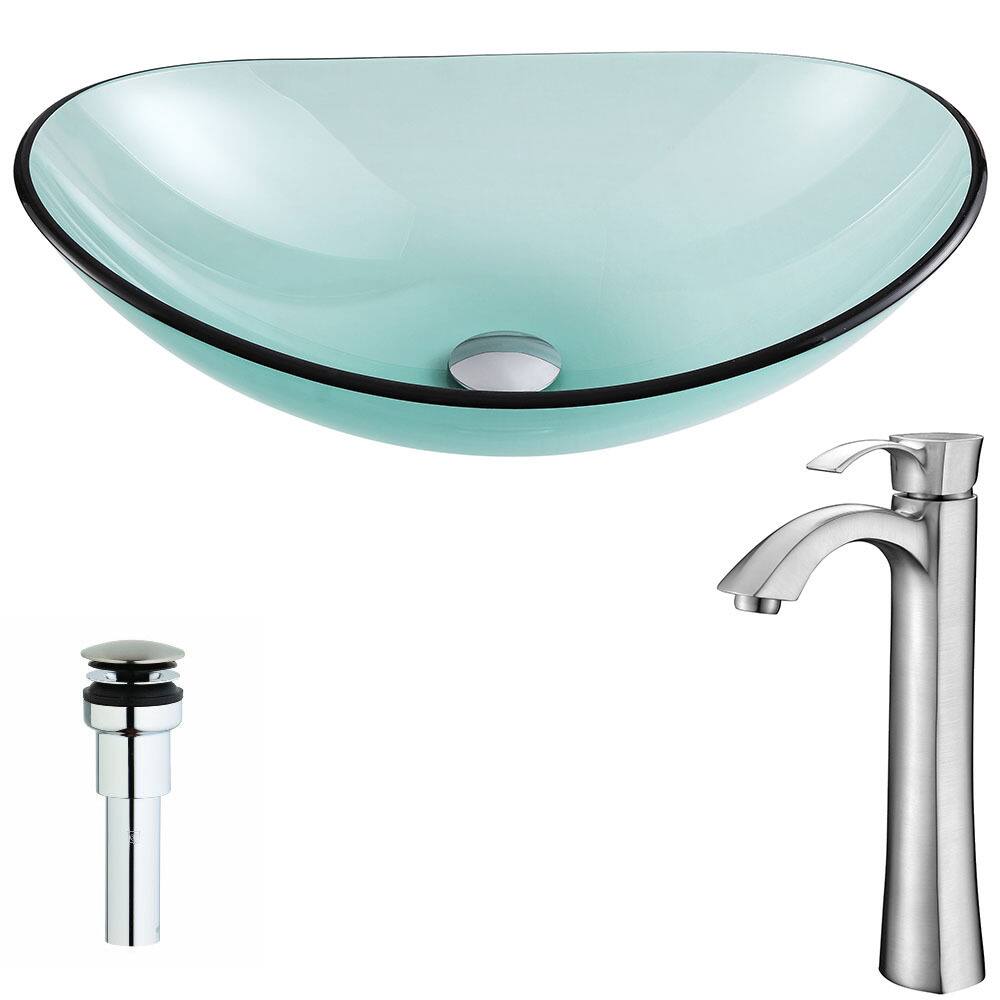 Anzzi Major Series Deco-glass Vessel Sink in Lustrous Green with Harmony Faucet in Brushed Nickel