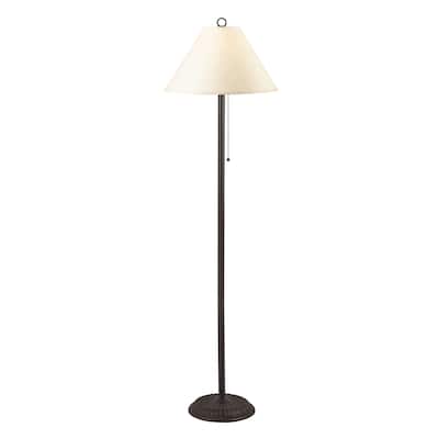 Black-finished Metal 100-watt Candlestick Floor Lamp With Pull-chain Switch and Off-white Paper Shade