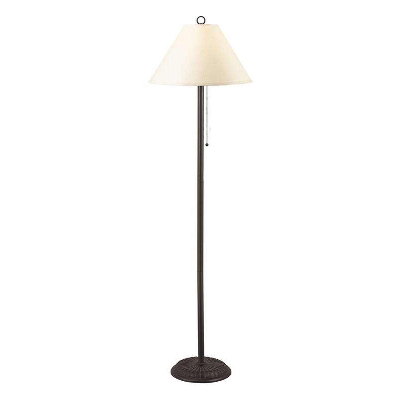 Black-finished Metal 100-watt Candlestick Floor Lamp With Pull-chain Switch and Off-white Paper Shade
