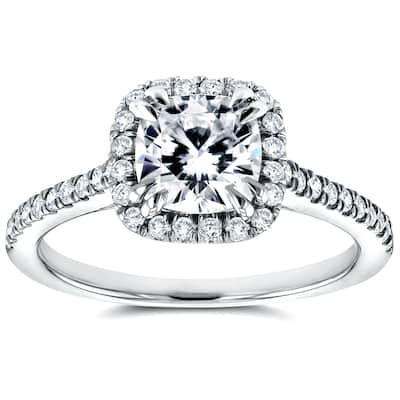 Annello by Kobelli 14k White Gold 1 2/5ct TGW Forever One Moissanite and Diamond Halo Cathedral Engagement Ring