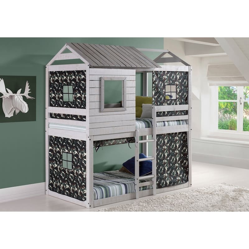 Donco Kids Light Grey Twin over Twin Loft Bunk Bed - Twin over Twin - Camo Tent
