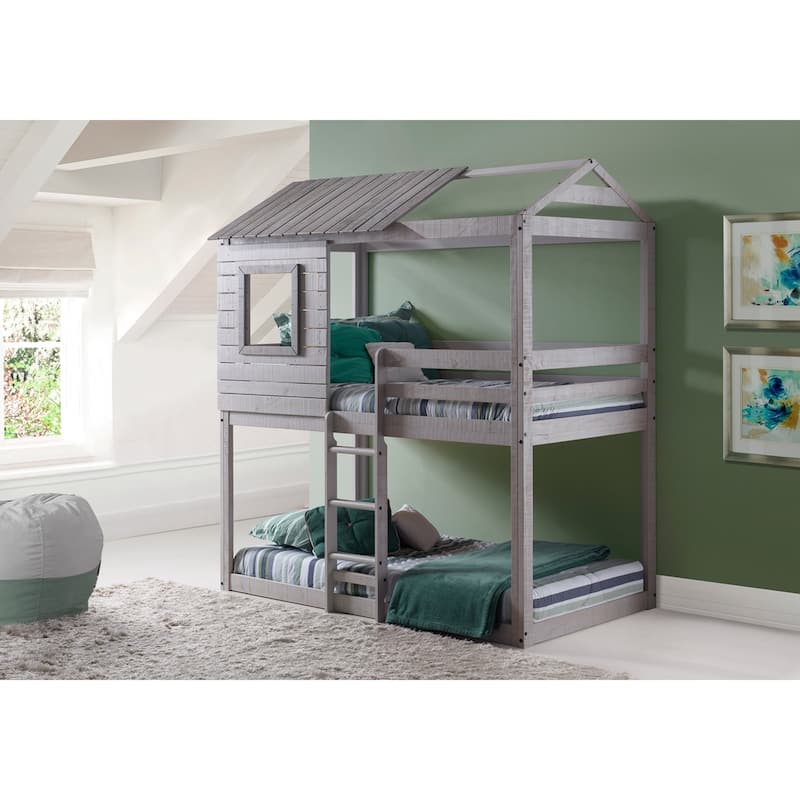 Donco Kids Light Grey Twin over Twin Loft Bunk Bed - Twin over Twin - No Tent