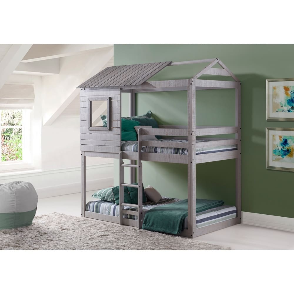 Donco Kids Light Grey Twin over Twin Loft Bunk Bed