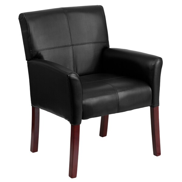 Black Leather with Mahogany-finished Legs Executive Office Side Chair