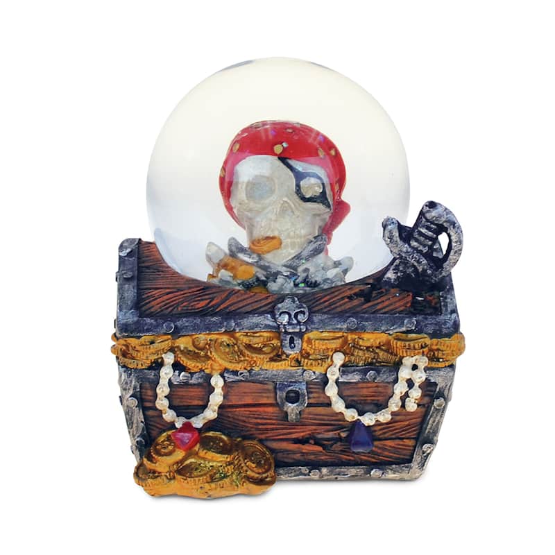 Puzzled Pirate Island Multicolor Resin 65-millimeter Treasure Box Snow Globe