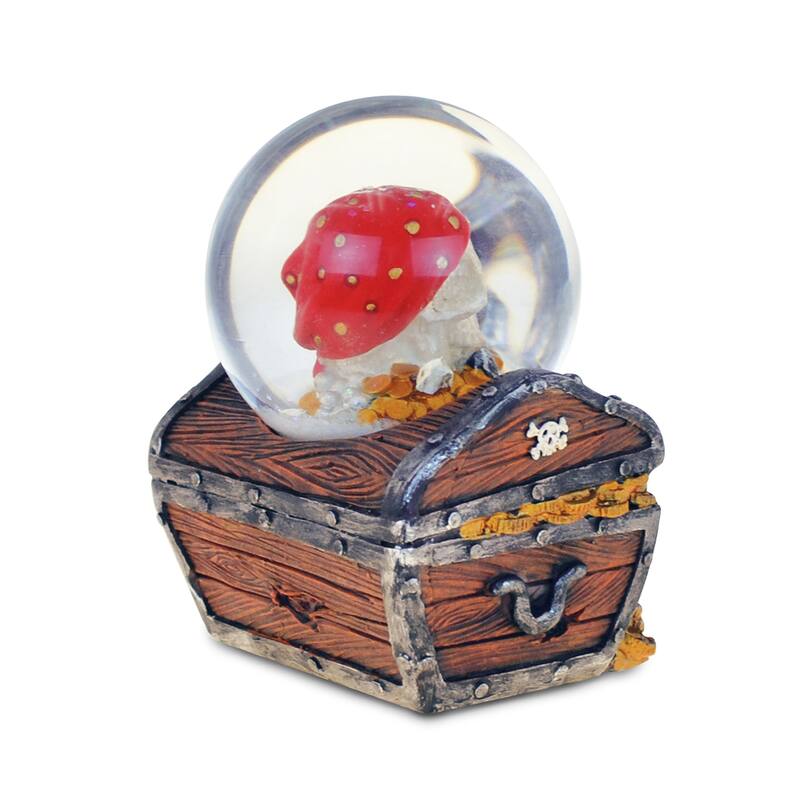 Puzzled Pirate Island Multicolor Resin 65-millimeter Treasure Box Snow Globe