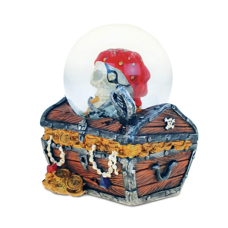 Puzzled Pirate Island Multicolor Resin 65-millimeter Treasure Box Snow Globe