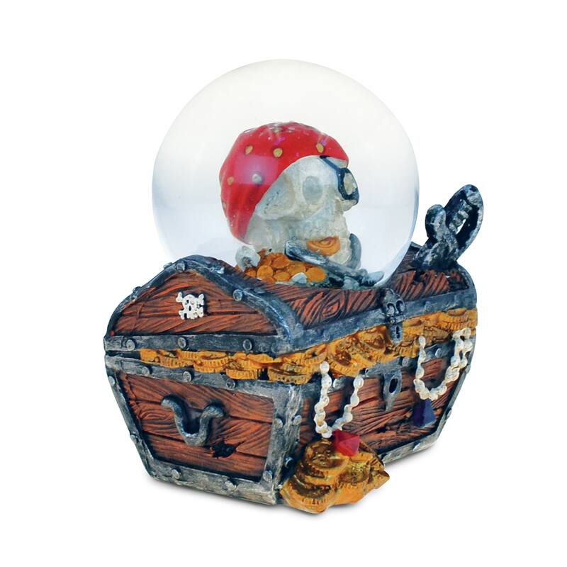 Puzzled Pirate Island Multicolor Resin 65-millimeter Treasure Box Snow Globe
