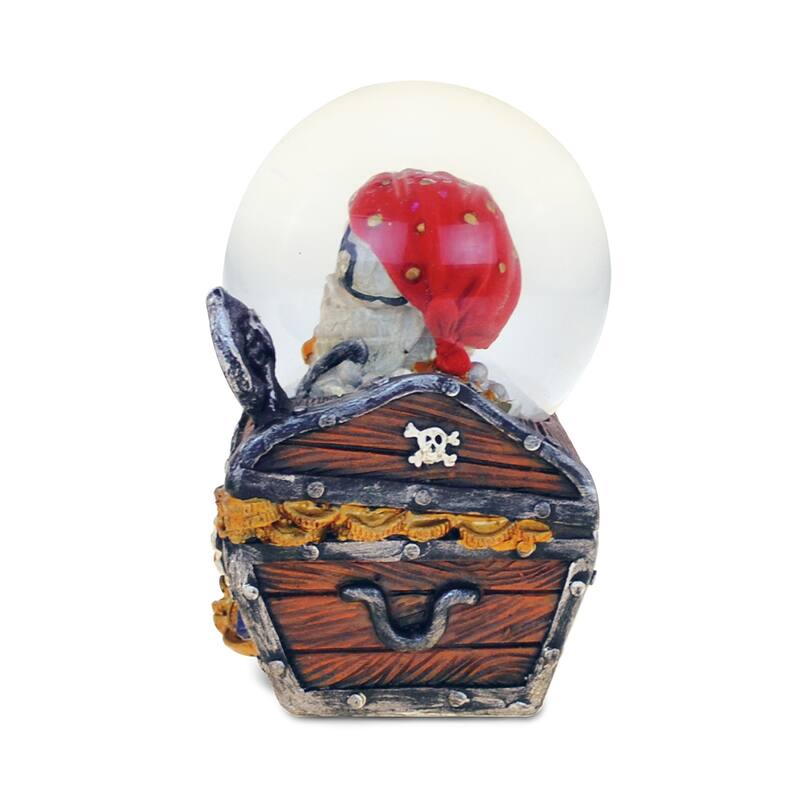 Puzzled Pirate Island Multicolor Resin 65-millimeter Treasure Box Snow Globe