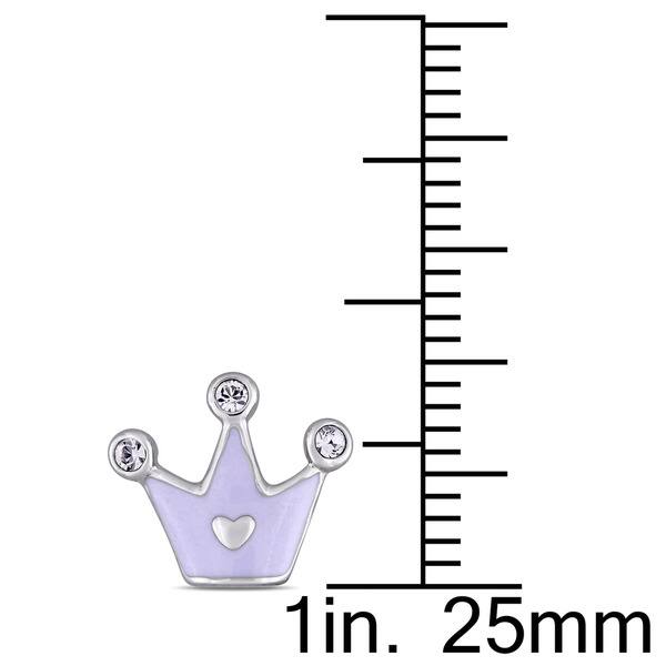 Miadora Sterling Silver Children's White Enamel and Crystal Crown Stud Earrings