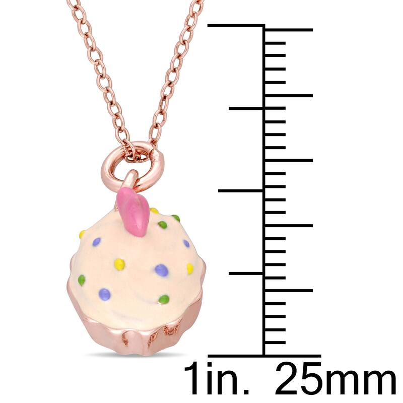 Miadora Rose Plated Sterling Silver Children's Multi-Color Enamel Cupcake Pendant with Chain