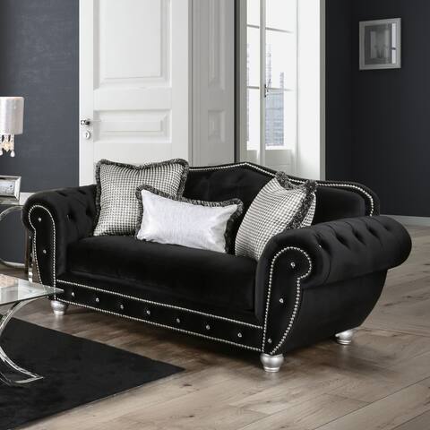 Furniture of America Nevi Traditional Black Velvet Fabric Loveseat
