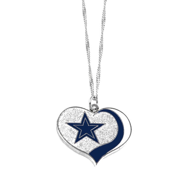NFL Dallas Cowboys Sports Team Logo Glitter Heart Necklace Charm Gift