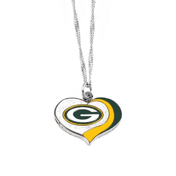 NFL Green Bay Packers Sports Team Logo Glitter Heart Necklace Charm Gift