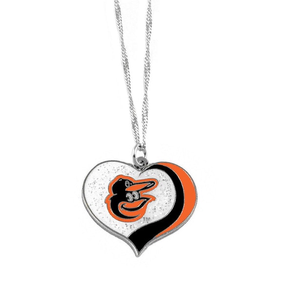 MLB Baltimore Orioles Sports Team Logo Glitter Heart Necklace Charm Gift