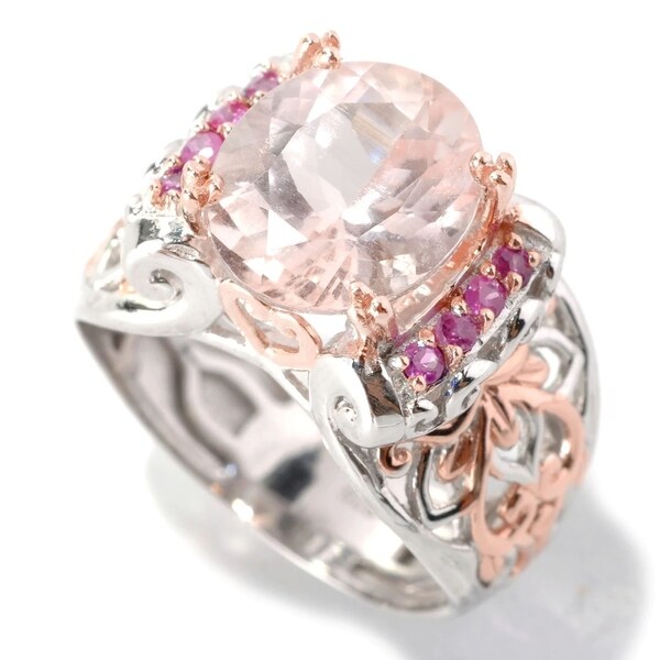 Michael Valitutti Palladium Silver Oval Morganite & Pink Sapphire Ring