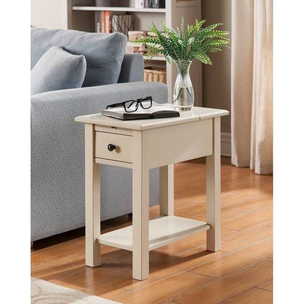 Clay Alder Home Van Metre Antique White Wood Side Table With Clay Alder Home Van Metre Antique White Wood Side Table With Charging Station