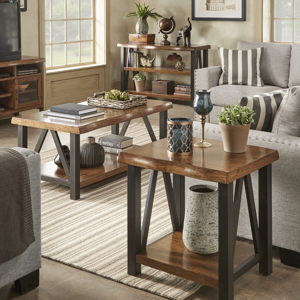 iNSPIRE Q Artisan Banyan Live Edge Wood and Metal Accent Tables