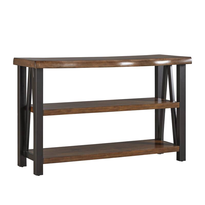 Banyan Live Edge Wood and Metal Console Sofa Table Bookshelf by iNSPIRE Q Artisan