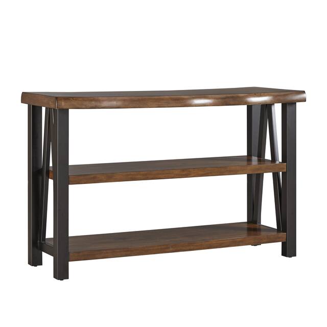 Banyan Live Edge Wood and Metal Console Sofa Table Bookshelf by iNSPIRE