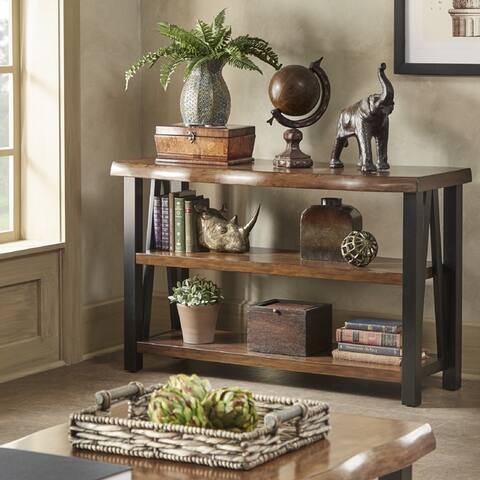 Banyan Live Edge Wood and Metal Console Sofa Table Bookshelf by iNSPIRE Q Artisan