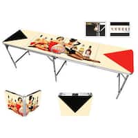 Red Cup Pong 8-foot Pin Up Girls Design Beer Pong Table with Bottle Opener, Ball Rack, and 6 Pong Balls