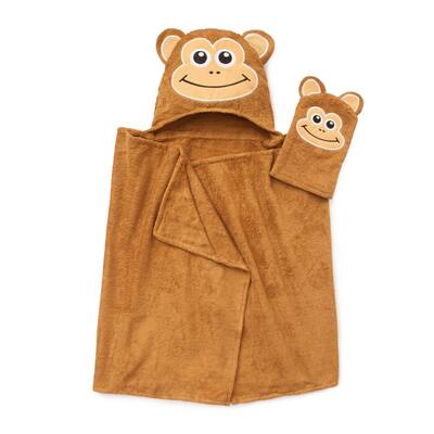 Tub Time for Tots 2-piece Monkey Hooded Bath Wrap Set
