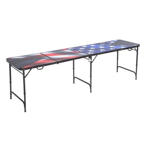 Red Cup Pong Aluminum 8-foot Premium HD Design American Flag Beer Pong Table with Bottle Opener, Ball Rack, and 6 Pong Balls