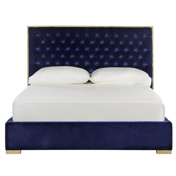 SAFAVIEH Couture Chester Glam Navy Tufted Velvet Commercial Grade Bed