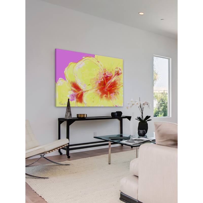 Marmont Hill - 'Yellow Hibiscus' by Arthur Pina Painting Print on Wrapped Canvas - Multi-Color