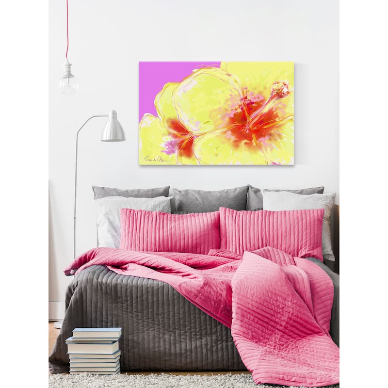 Marmont Hill - 'Yellow Hibiscus' by Arthur Pina Painting Print on Wrapped Canvas - Multi-Color