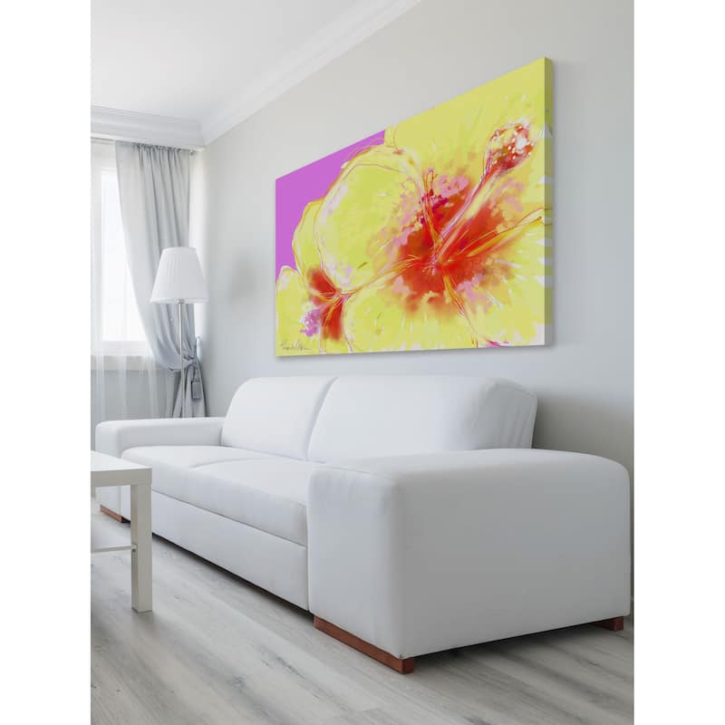 Marmont Hill - 'Yellow Hibiscus' by Arthur Pina Painting Print on Wrapped Canvas - Multi-Color