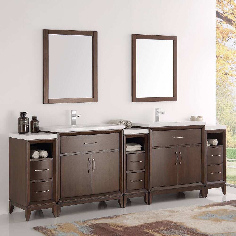 Fresca Cambridge Antique Coffee 96-inch Double-sink Traditional Bathroom Vanity with Mirrors