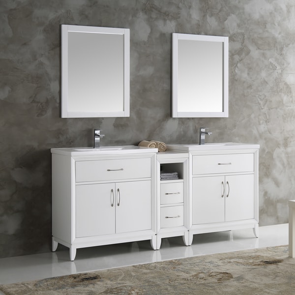 Fresca Cambridge White Wood 72-inch Double-sink Bathroom Vanity with ...
