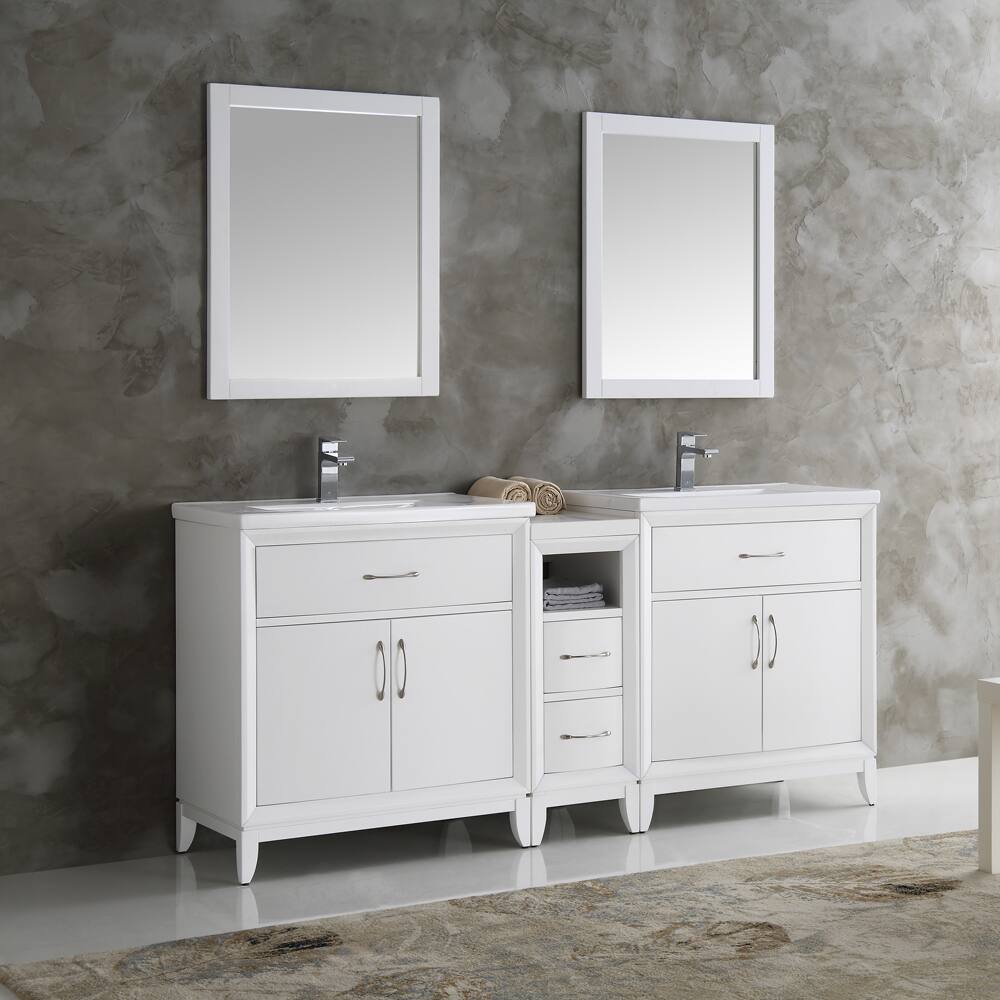 Fresca Cambridge White Wood 72-inch Double-sink Bathroom Vanity with Mirrors