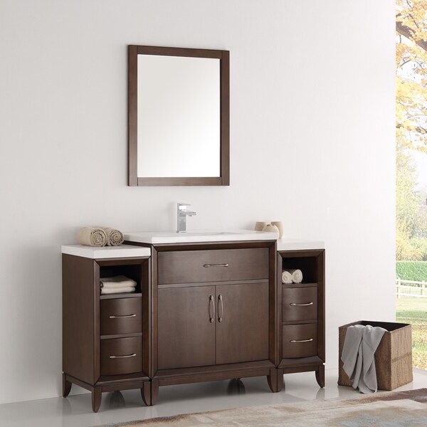 Fresca Cambridge Brown Wooden 54 Inch Antique Bathroom Vanity Fresca Cambridge Brown Wooden 54 Inch Antique Bathroom Vanity With Mirror