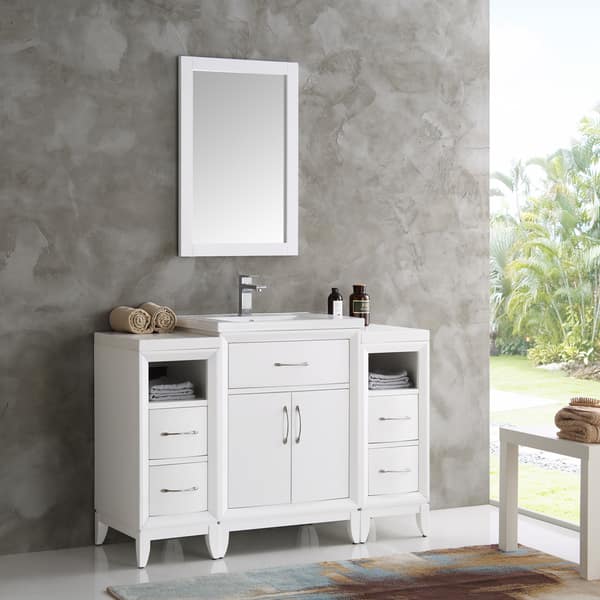 slide 1 of 7, Fresca Cambridge White Wood 48-inch Traditional Bathroom Vanity With Mirror