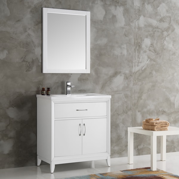 Fresca Cambridge White 30-inch Traditional Bathroom Vanity with Mirror