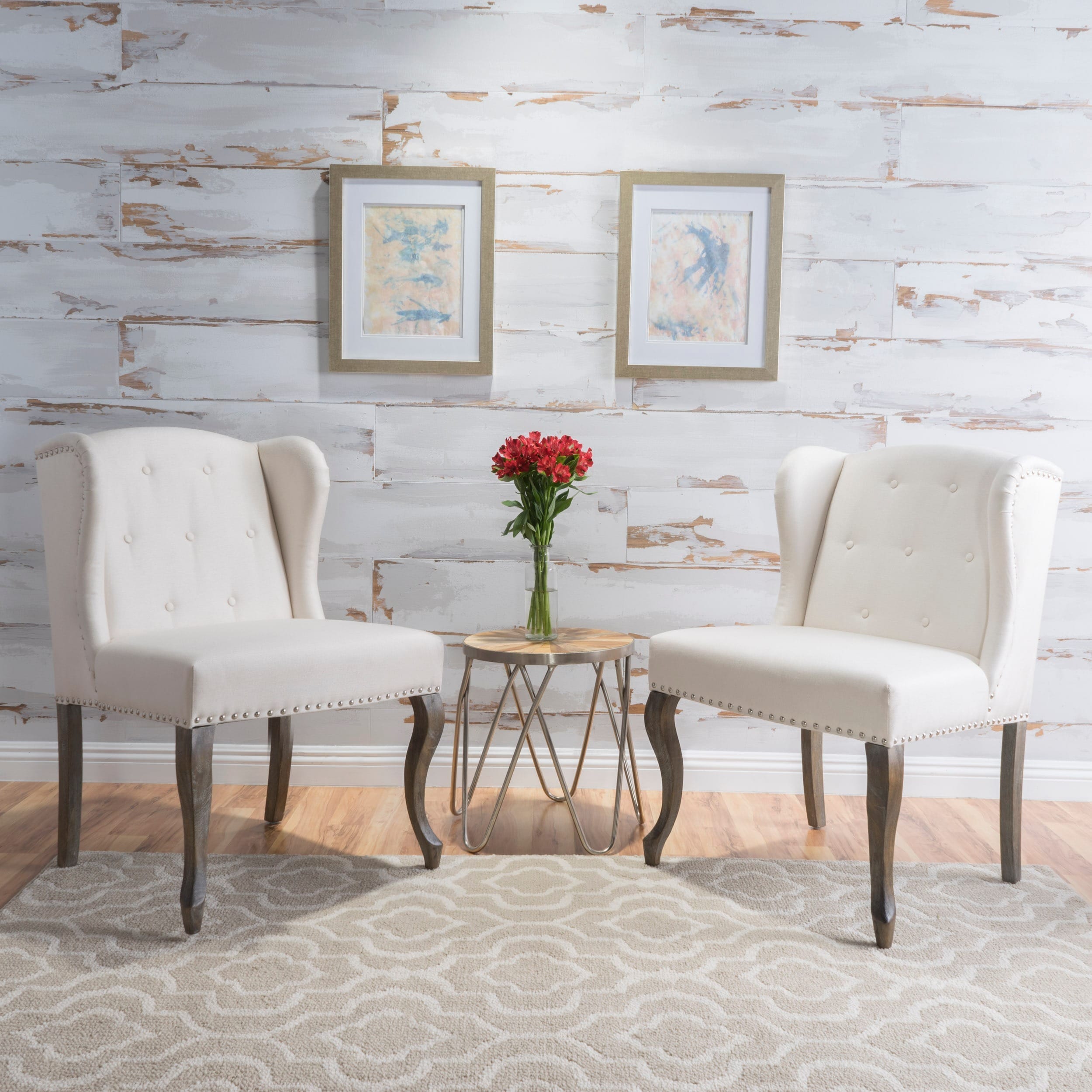 Niclas Wing Back Studded Fabric Accent Chairs Set Of 2 By Christopher Knight Home On Sale Overstock 13770390