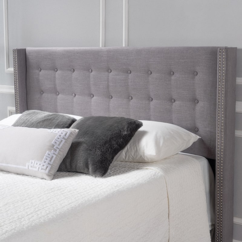 Kendrah Adjustable Full/Queen Wing-back Studded Fabric Headboard by Christopher Knight Home