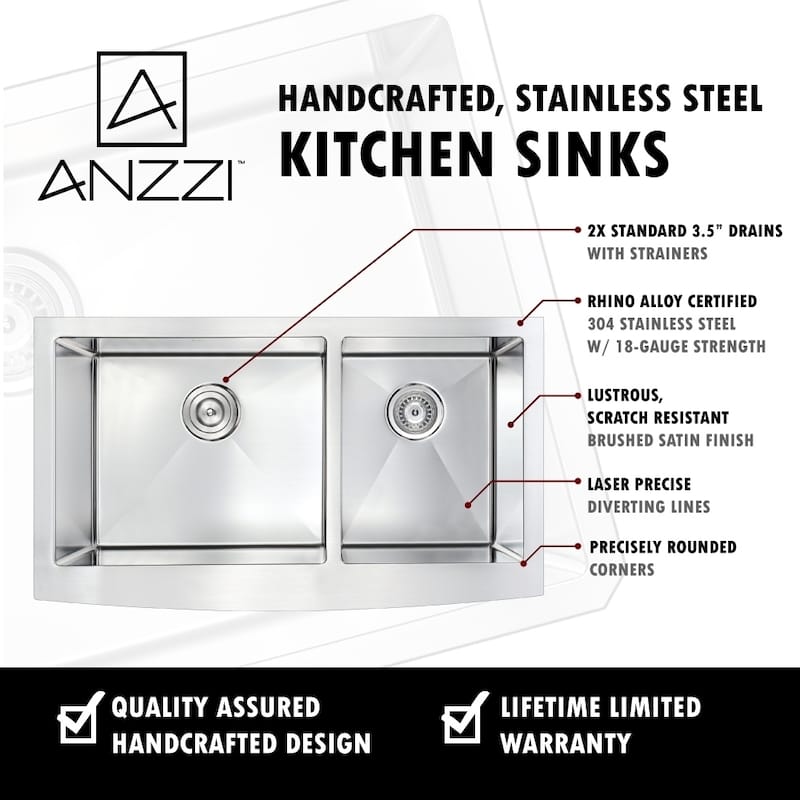 ANZZI Elysian 36" Farmhouse Double Bowl Kitchen Sink