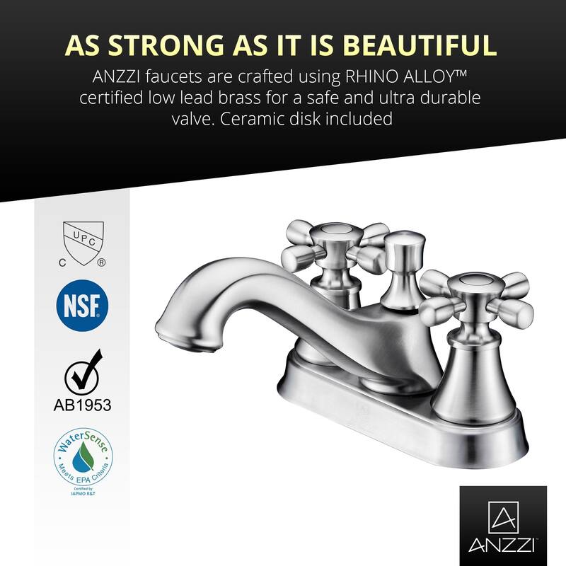 ANZZI Major Series 4-inch Centerset 2-handle Mid-arc Bathroom Faucet in Brushed Nickel