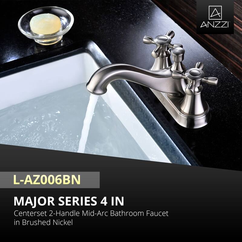 ANZZI Major Series 4-inch Centerset 2-handle Mid-arc Bathroom Faucet in Brushed Nickel