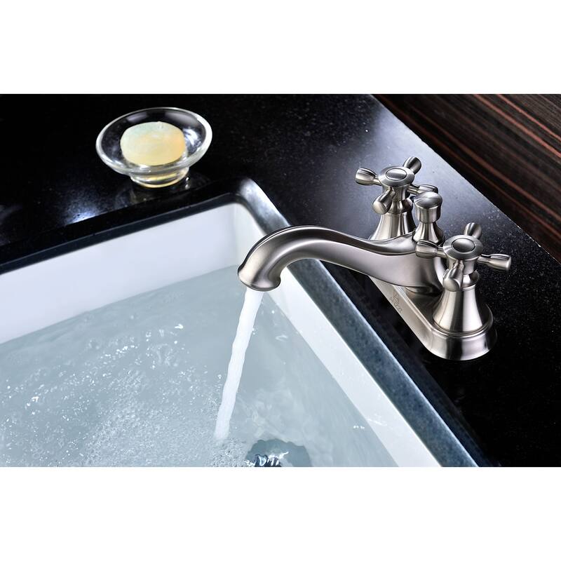 ANZZI Major Series 4-inch Centerset 2-handle Mid-arc Bathroom Faucet in Brushed Nickel