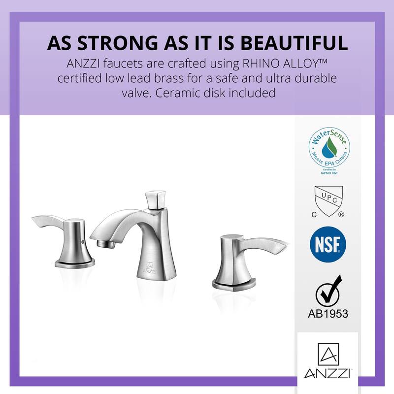 ANZZI Sonata Series 8-inch Widespread 2-handle Mid-arc Bathroom Faucet in Brushed Nickel