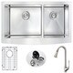 preview thumbnail 1 of 14, ANZZI Elysian 36" Farmhouse Double Bowl Kitchen Sink with Nickel Singer Faucet - Silver